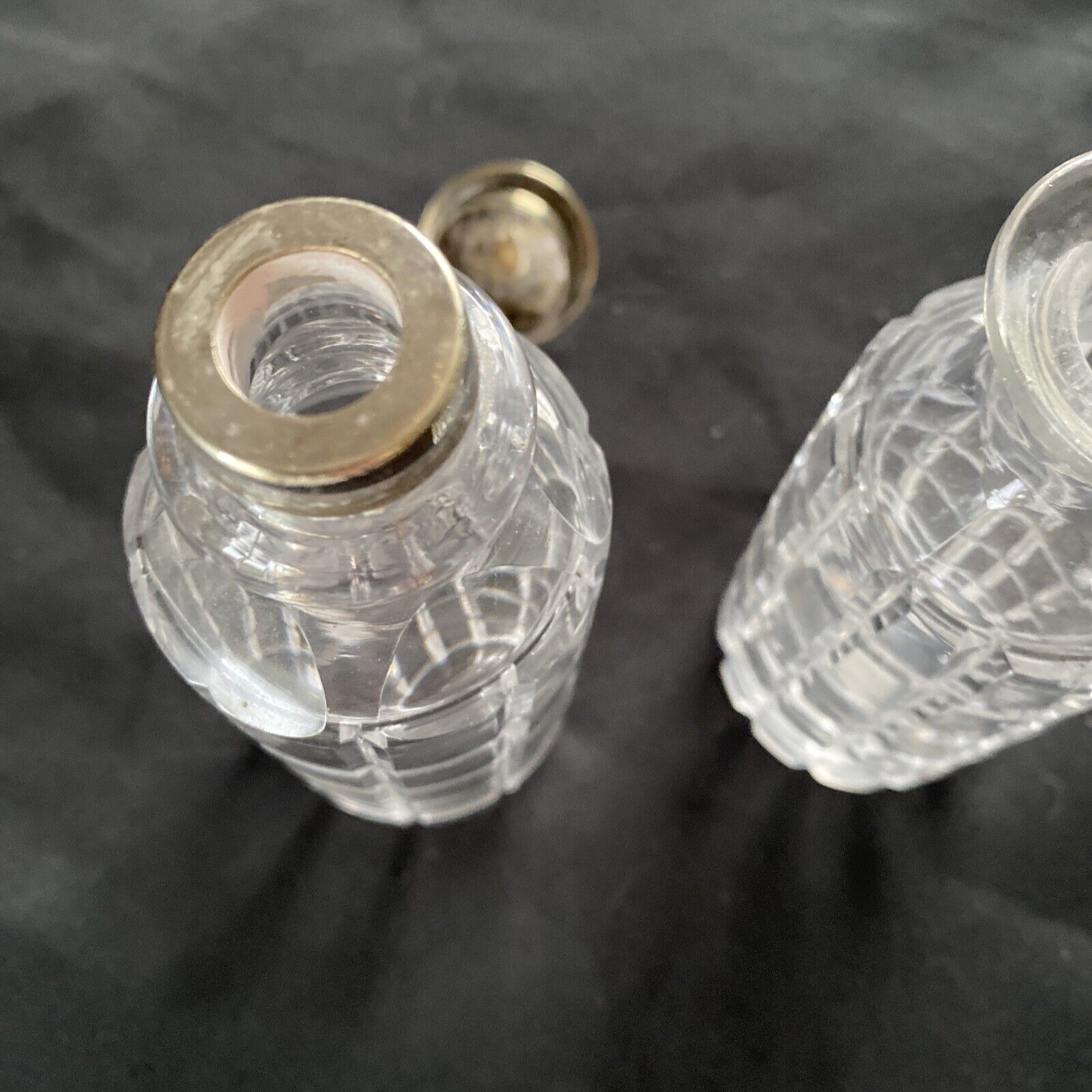 Antique EPNS Glass condiment pair Salt Sugar oil etc - 9330