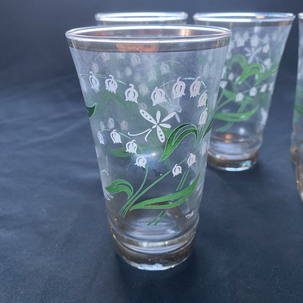Vintage 1940's glass set with gilt edges and floral print x 6 - (9616)
