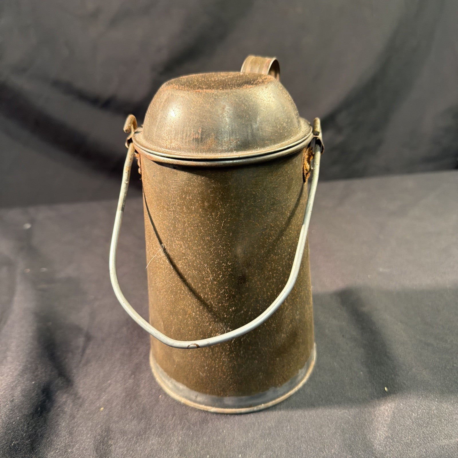 World War Era or Miners Antique Tin Plated Billy Can with Swing Handle - (2037)