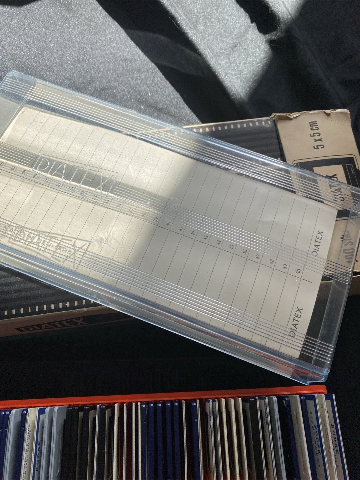 1960's Diatex 35mm Slide storage box 100 spaces + 63 scenic slides - 5493