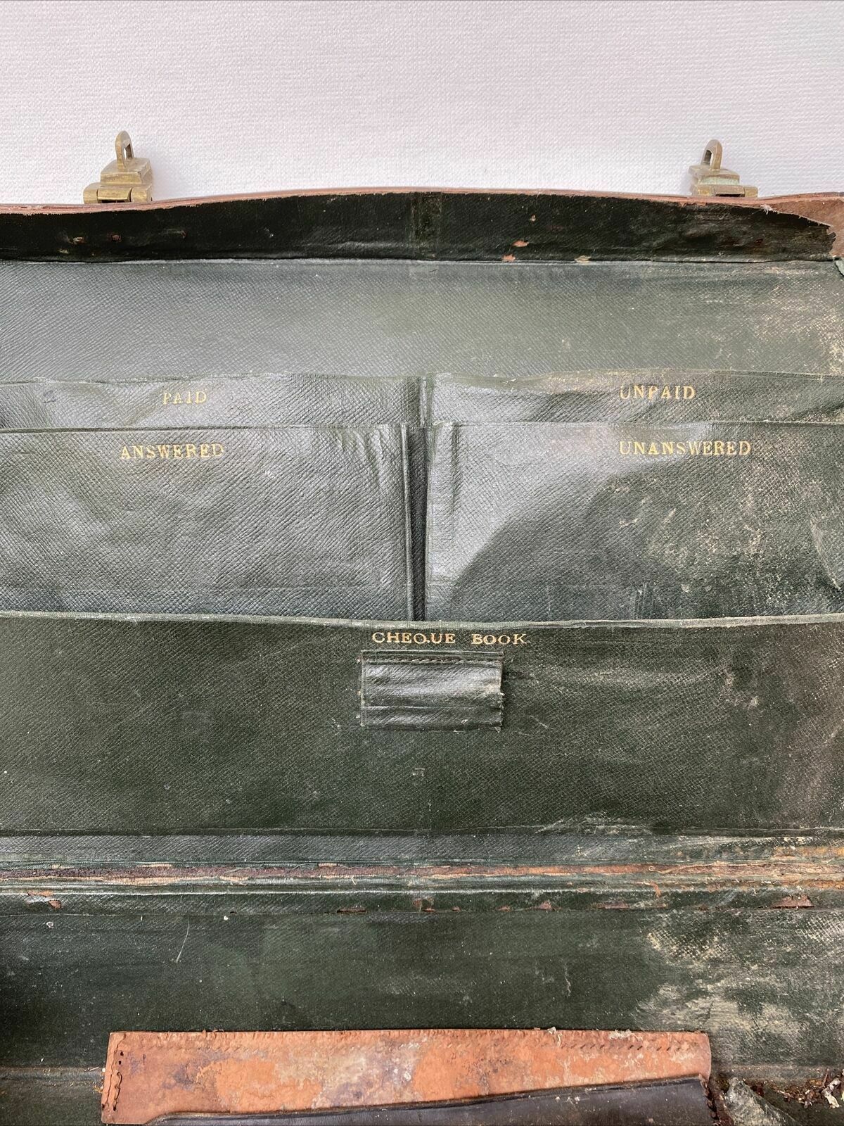Antique Leather Briefcase- Heavy Leather needs work British made - (8299)