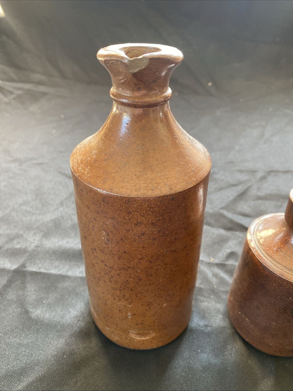 Pair of Salt Glaze Stoneware Bottles Bourne Denby Antique Home Décor - (1005)