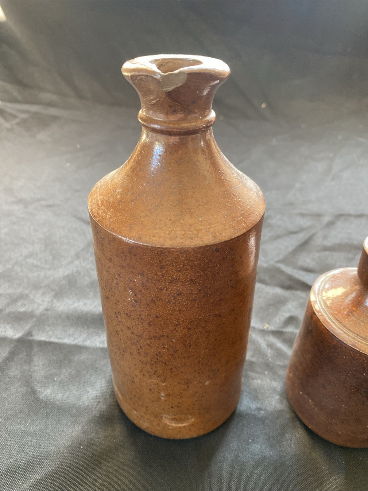 Pair of Salt Glaze Stoneware Bottles Bourne Denby Antique Home Décor - (1005)