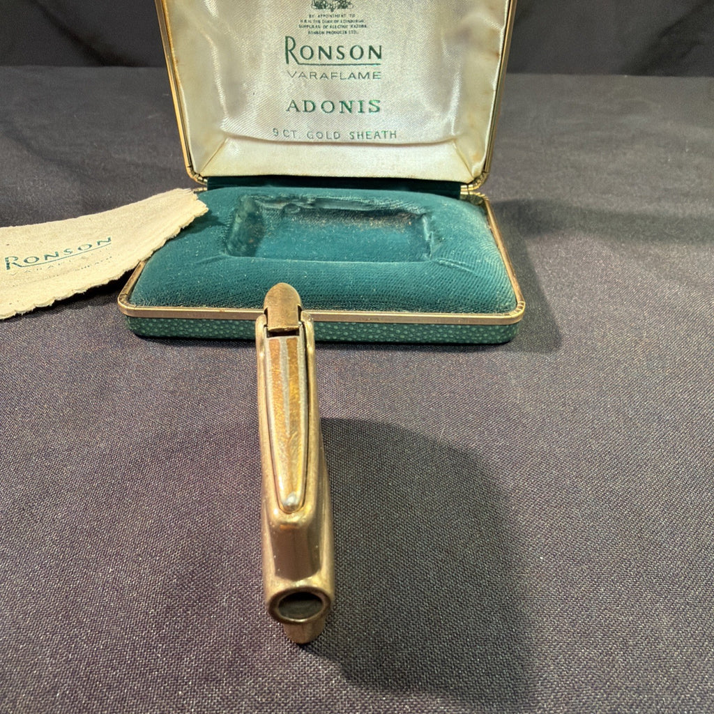 Ronson Varaflame Adonis 9ct Gold Sheath Lighter, box and cloth - (1999)