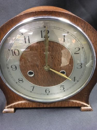 Antique CLOCK Mantle pendulum nice oak glass case complete - (2879)