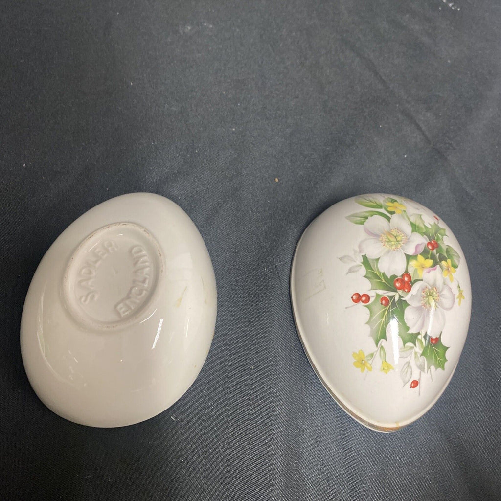 Trinket Box EGG -  Sadler Staffordshire England Pottery Floral Design - (9220)