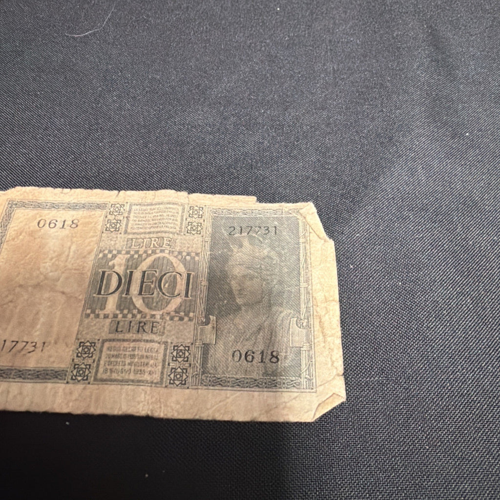Bank Note Antique Regno D'Italia 10 Dieci Lire Cinque 1939 Circulated - (2306)