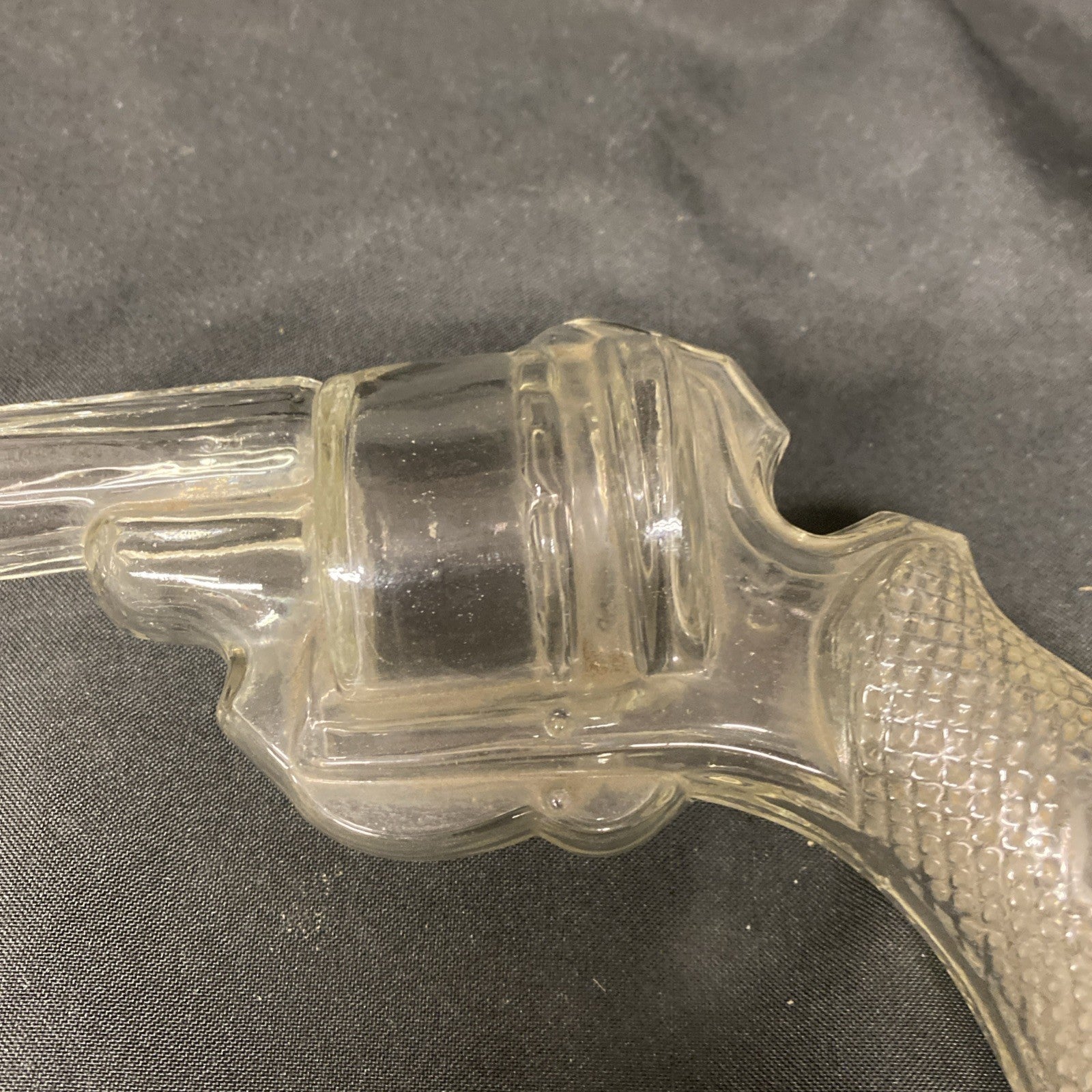 1920s Glass revolver bottle pistol gun Candy liquor storage antique - (1674)