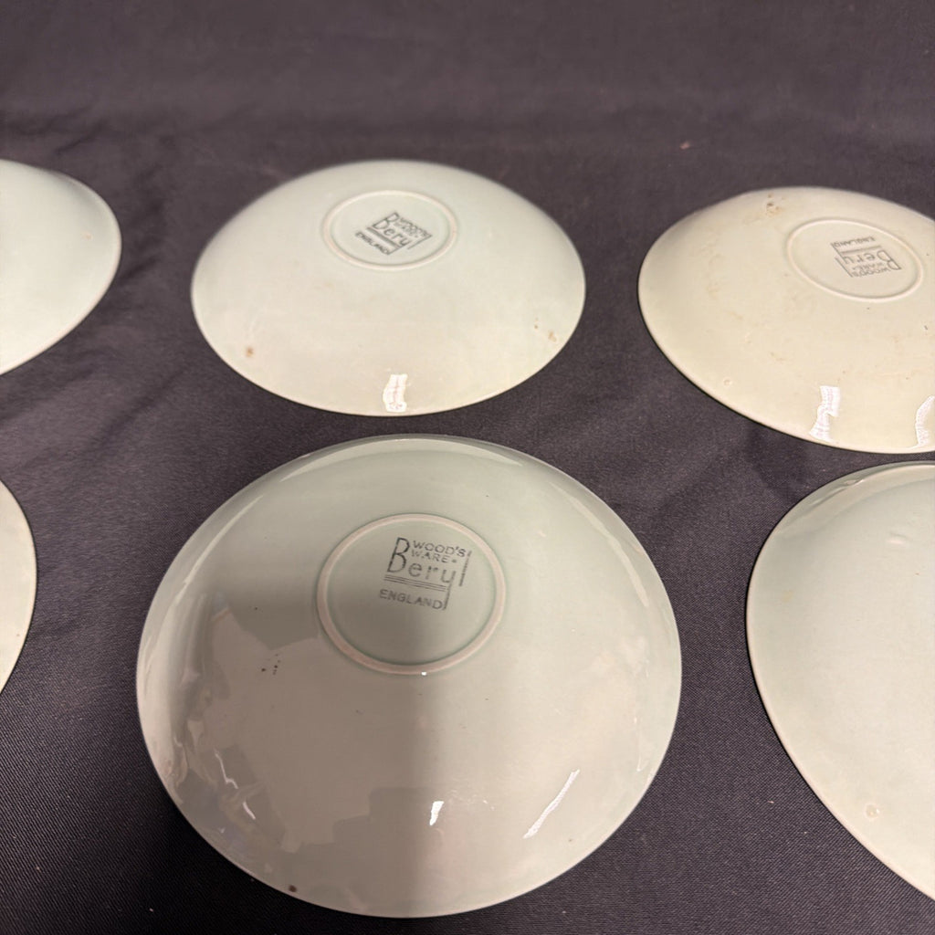Wood's Ware Beryl Utility Green 1940's Ceramic Tea Saucer x 6 - (1920) 