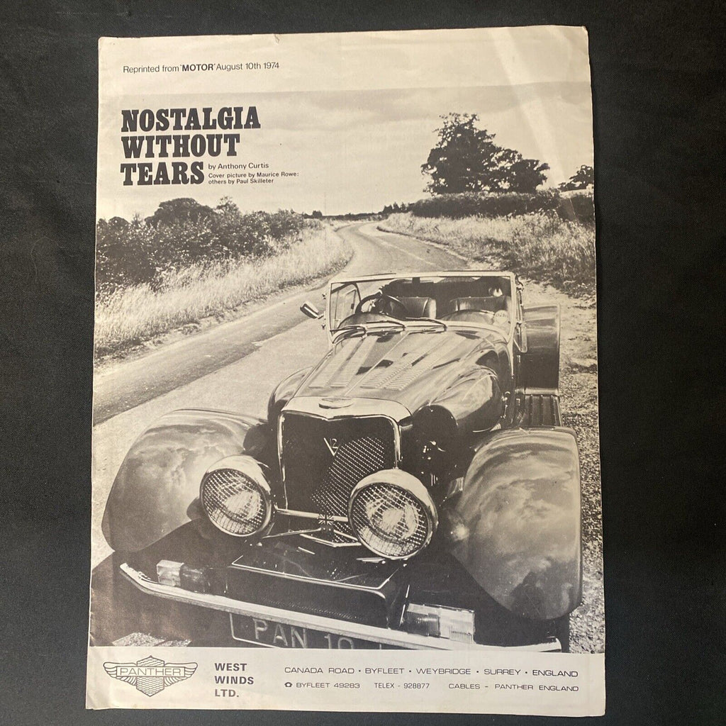 Panther car West winds Ltd Brochure From MOTOR magazine 1974 -(8918)