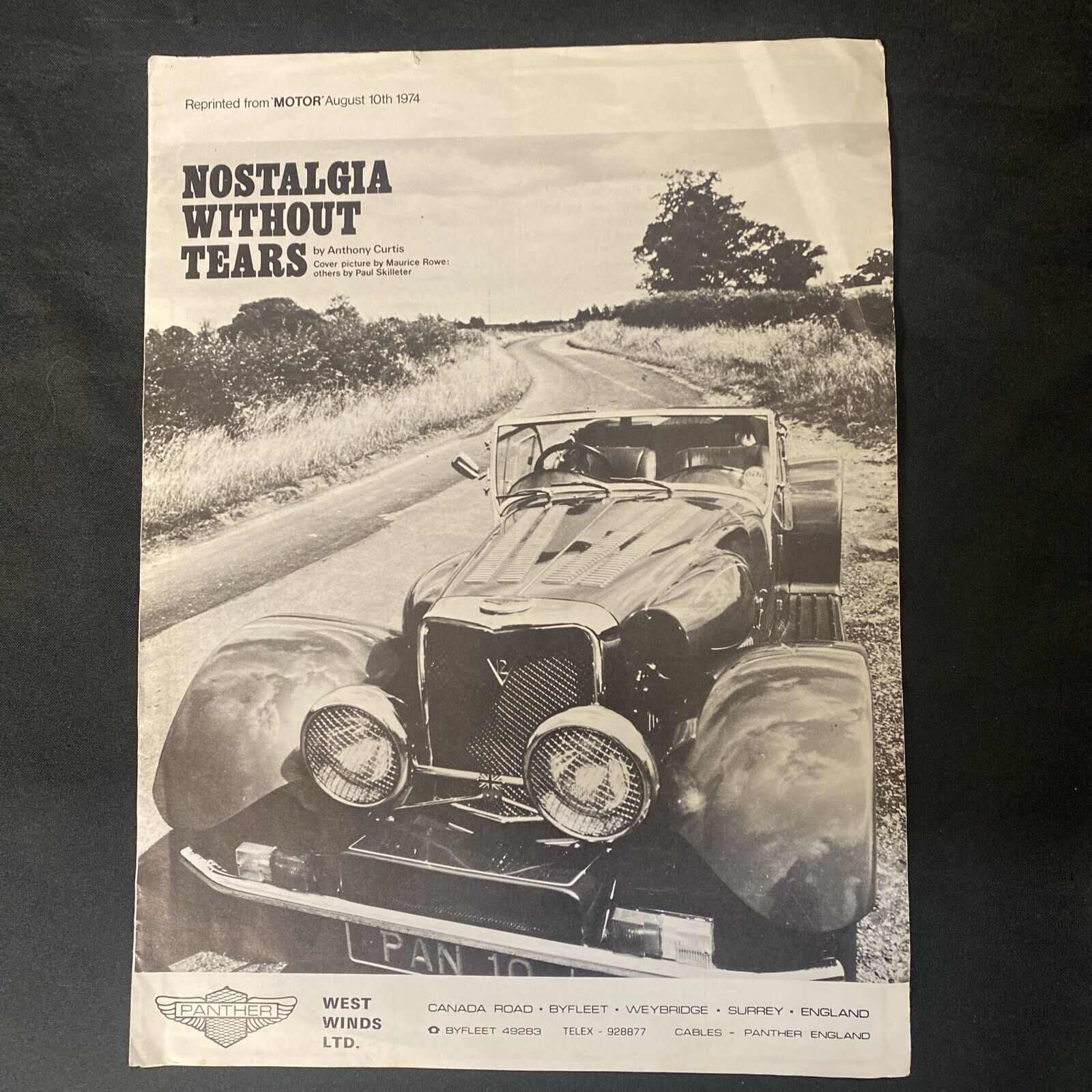 Panther car West winds Ltd Brochure From MOTOR magazine 1974 -(8918)