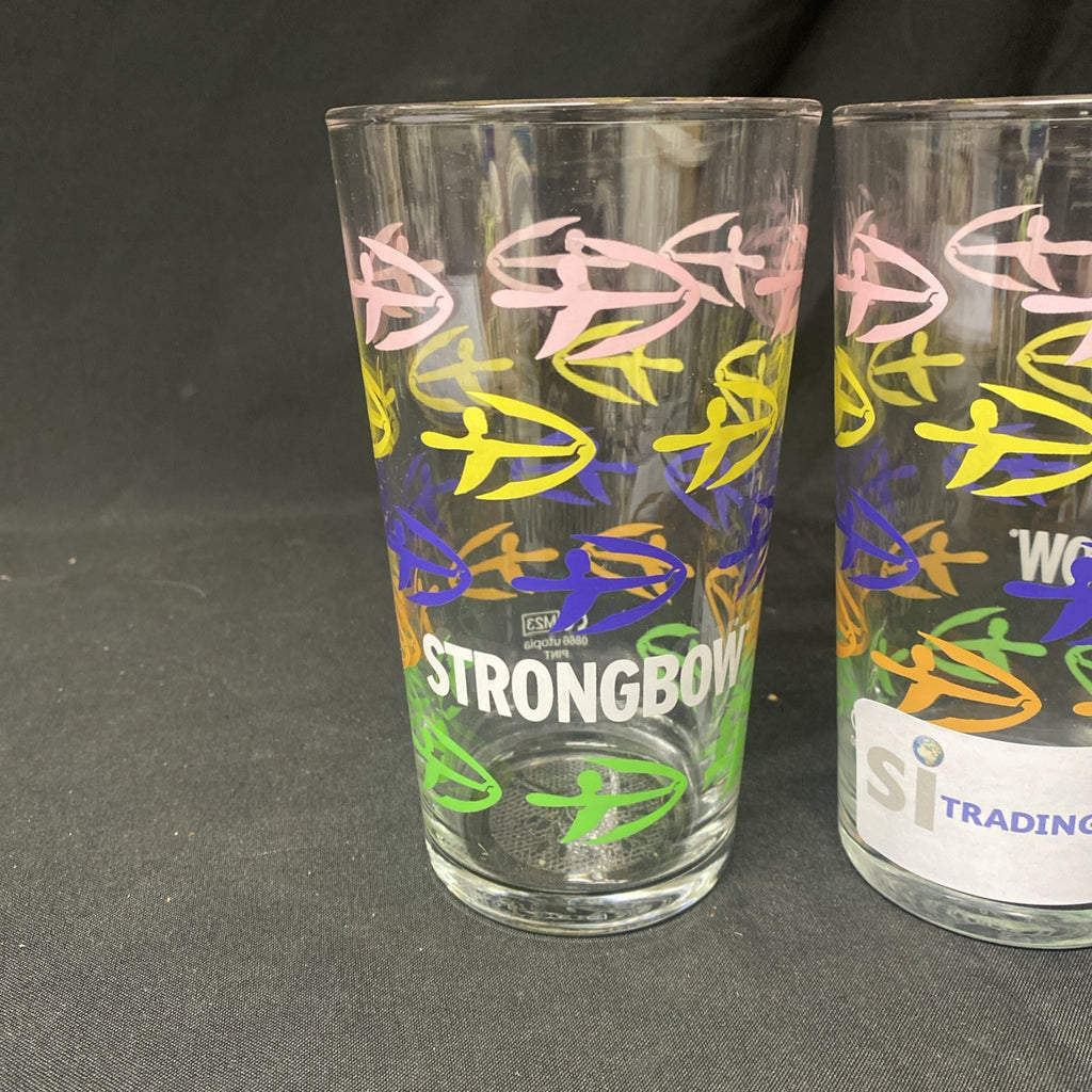 2X Strongbow Cider Utopia multi colour pint Glass Drinks Home Bar Pub Party (1421)