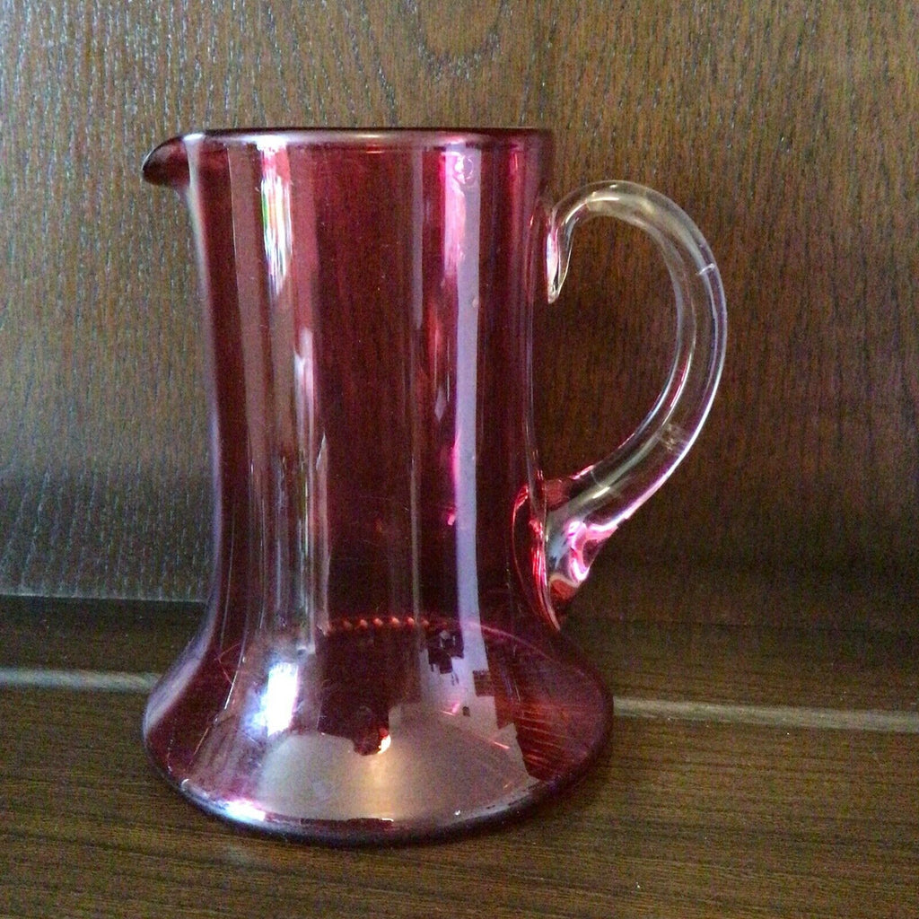Antique wide bottom Cranberry Glass jug 5.5" high - (9775)
