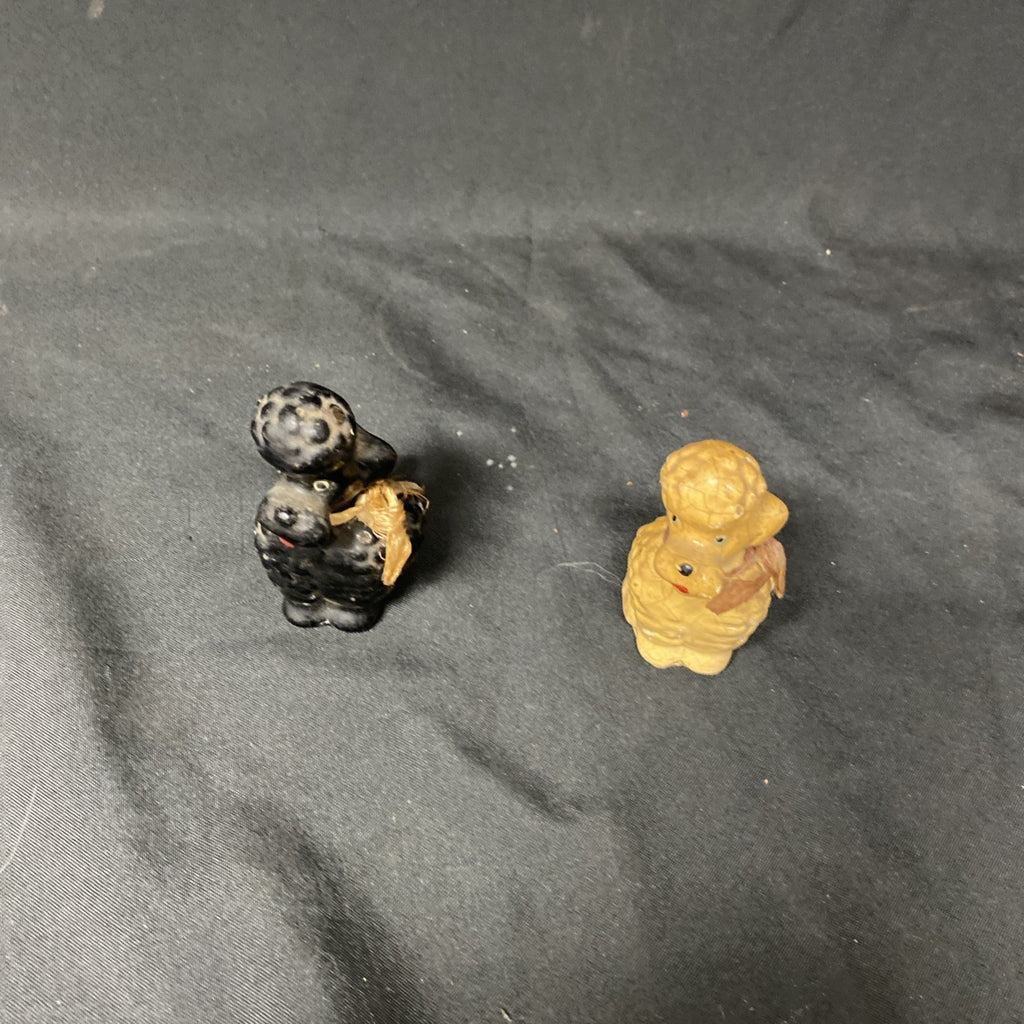 Vintage 1950's Chalkware Dogs / Poodles Pair Cream and Black - (1448)