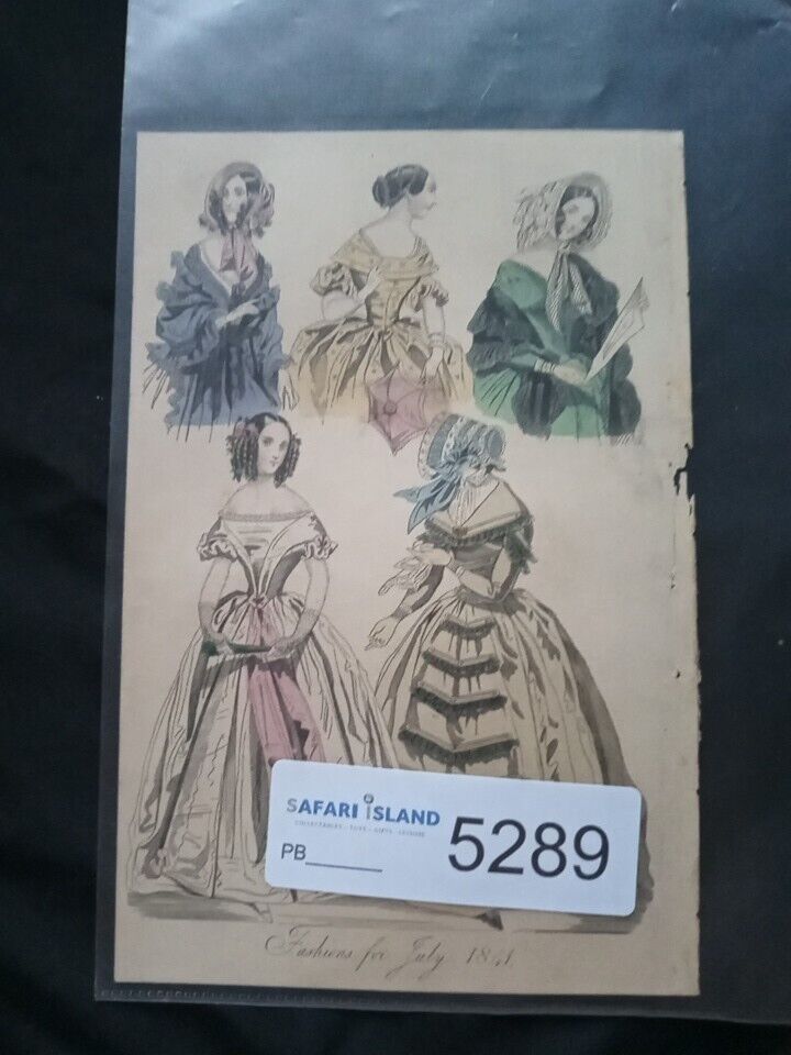 Victorian Regency London Fashion Engraving Plate Antique July 1841 - (5289)