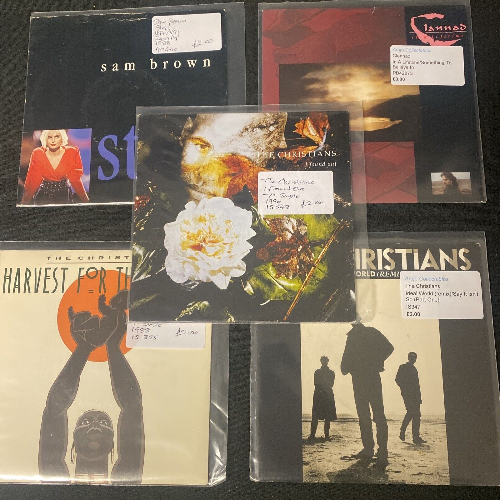 Vinyl Records 7" Singles 5 x 1980's The Christians, Clanned, Sam Brown -(9469