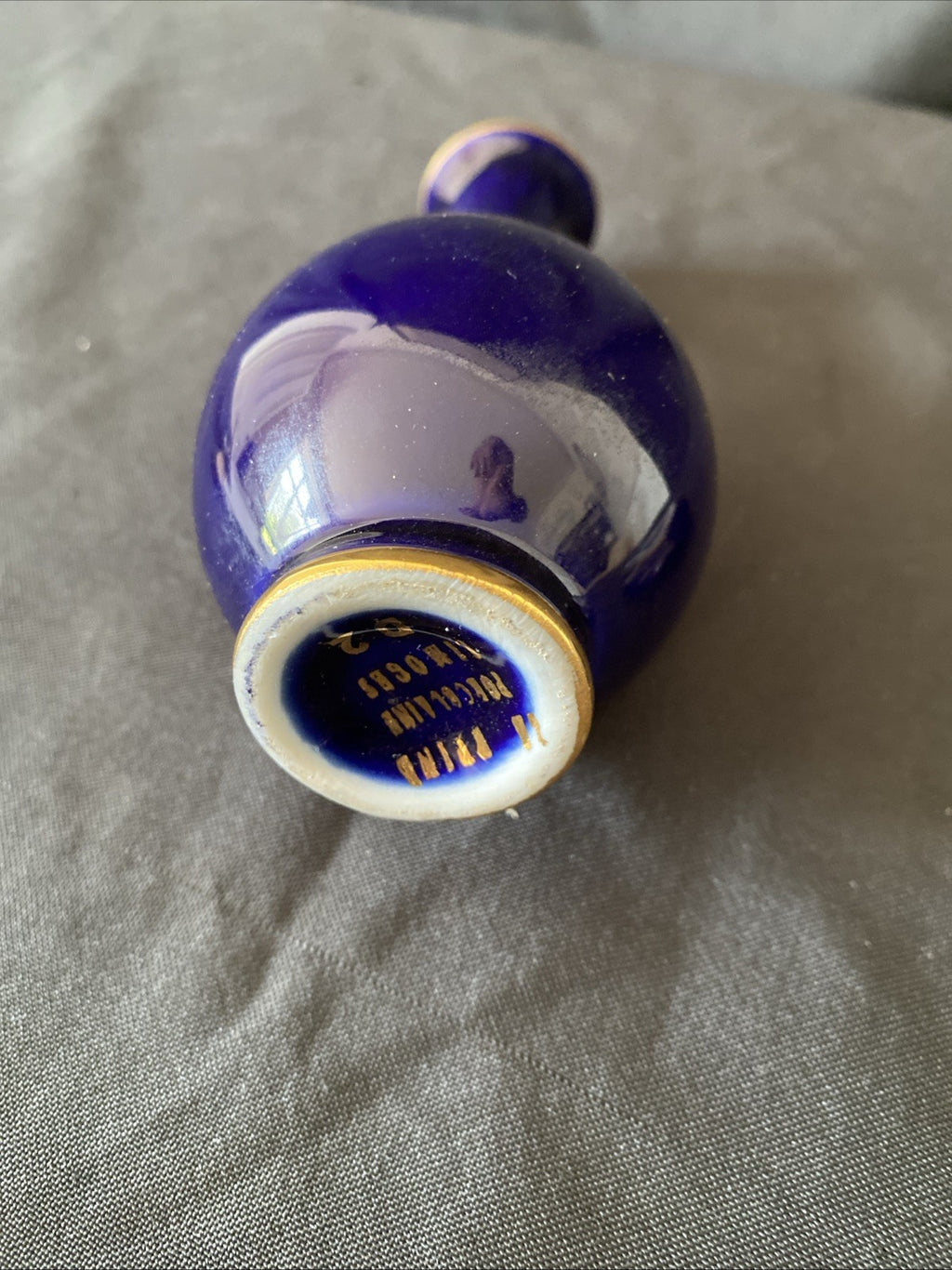 Limoges Castel France 22k Gold Bud Vase & Trinket pot cobalt blue gold (5455)