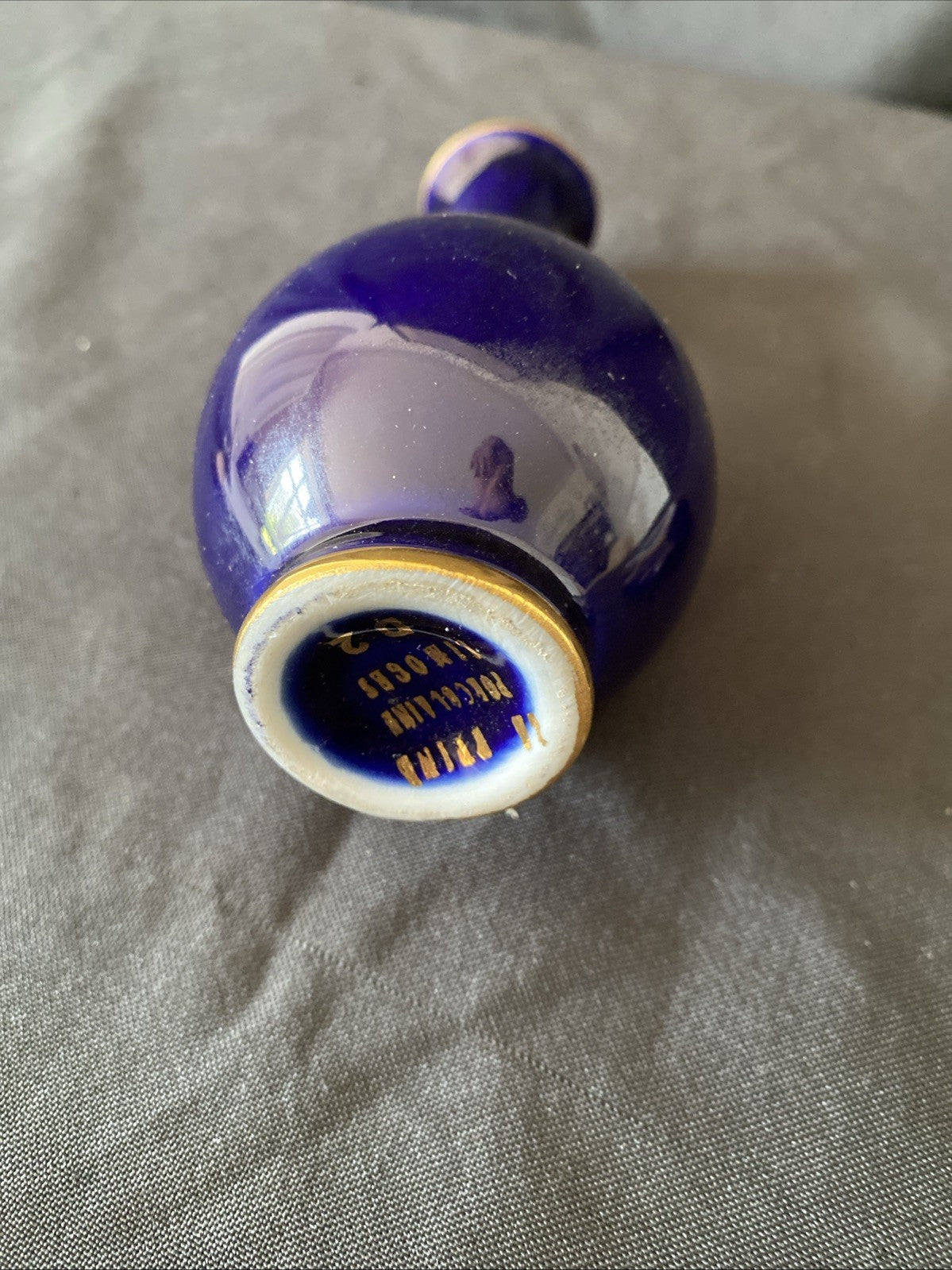Limoges Castel France 22k Gold Bud Vase & Trinket pot cobalt blue gold (5455)