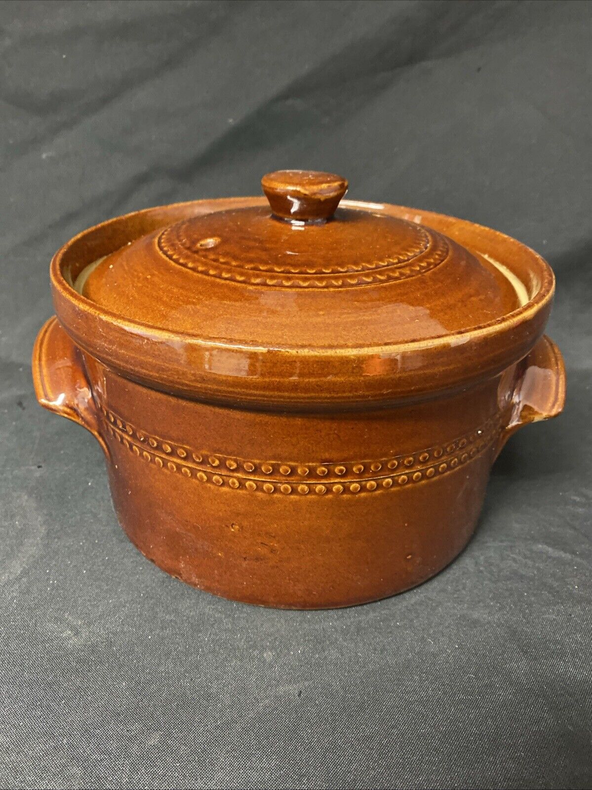 Pearsons Of Chesterfield Glazed vintage stoneware cook pot with lid -(5852)