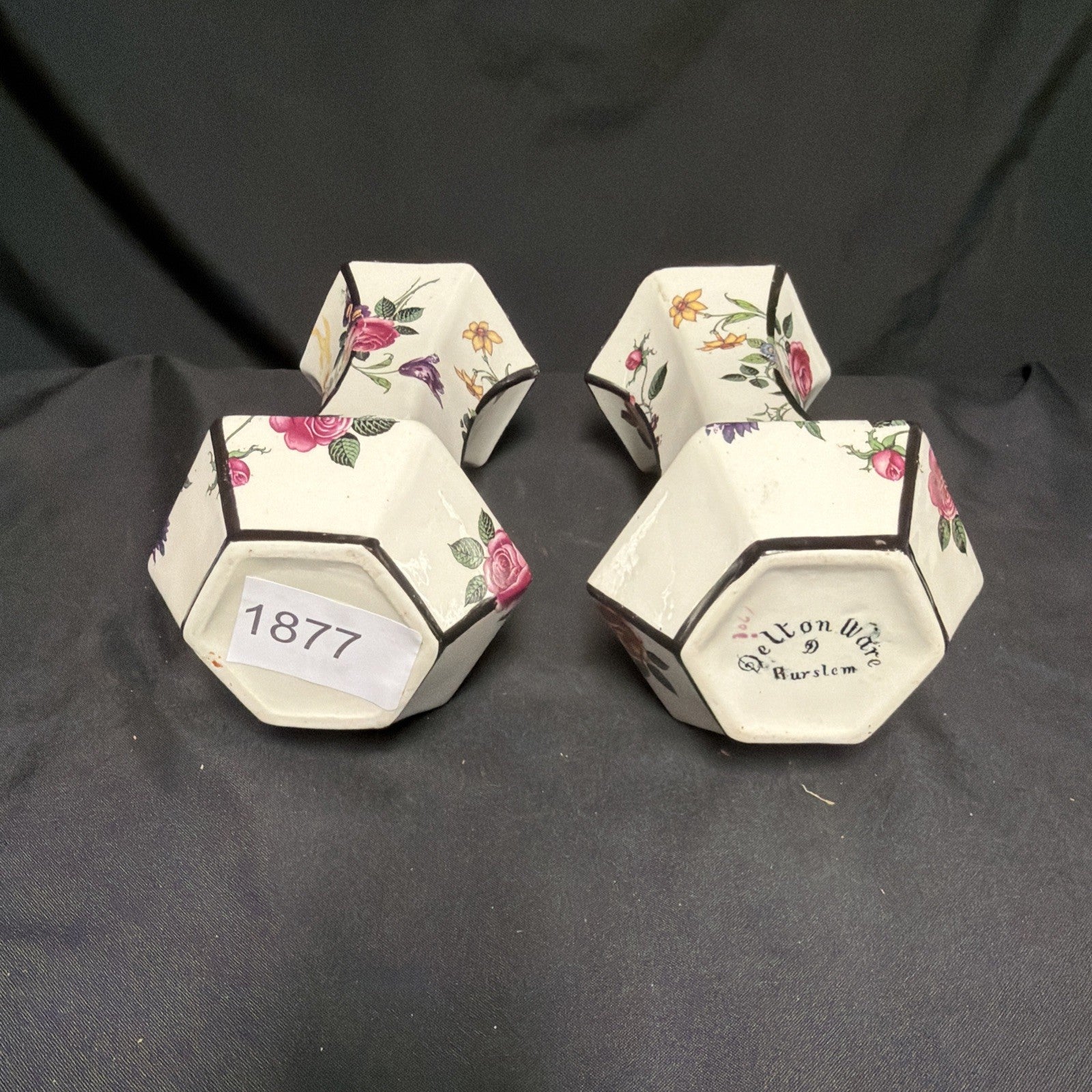 Delton Ware Burslem Rose Trellis 1904 - 1910 Pair of Vases - (1877)