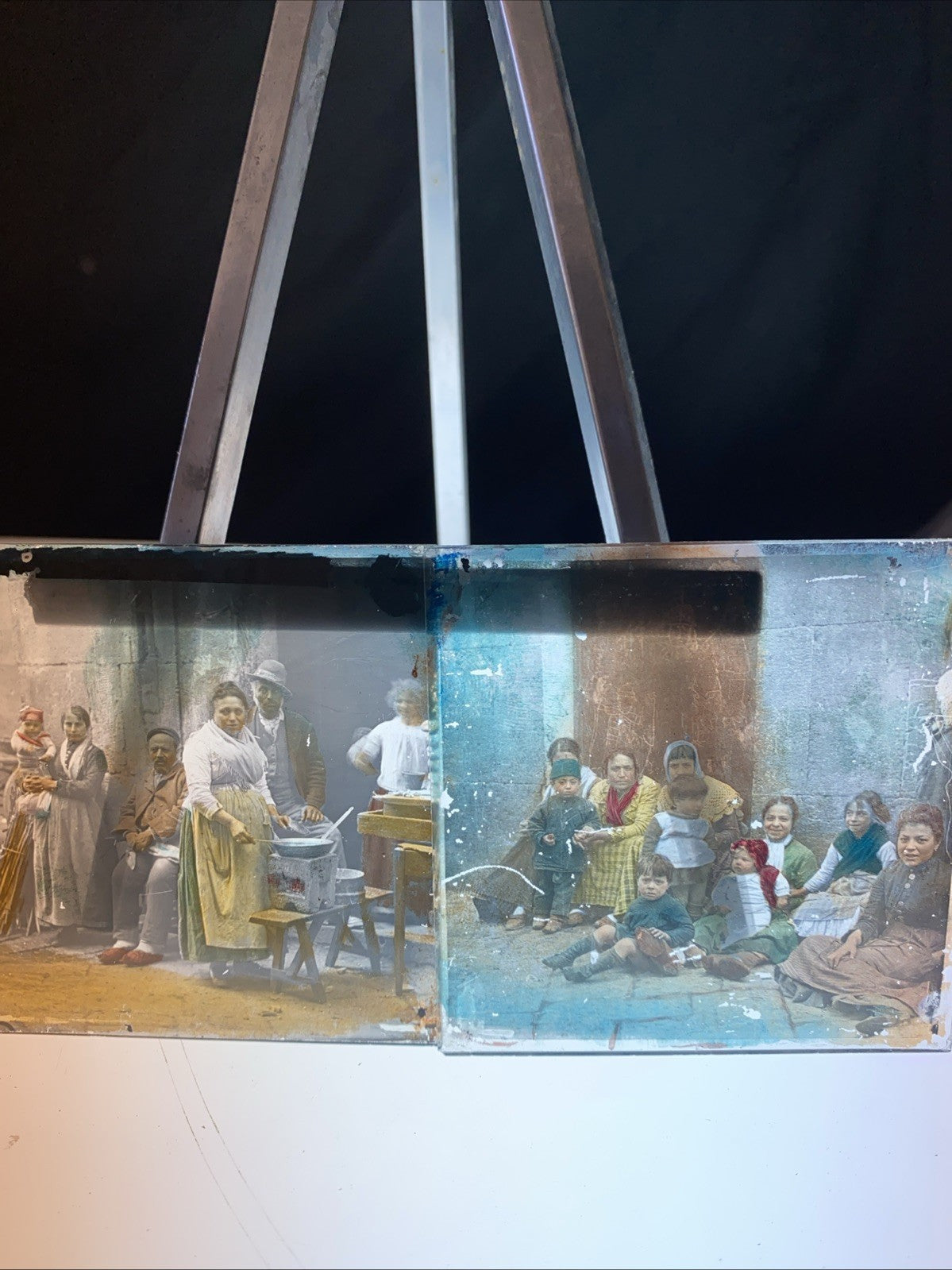 Magic Lantern Victorian Glass Square Photo x 2 Ethnic Tribal People (1180)