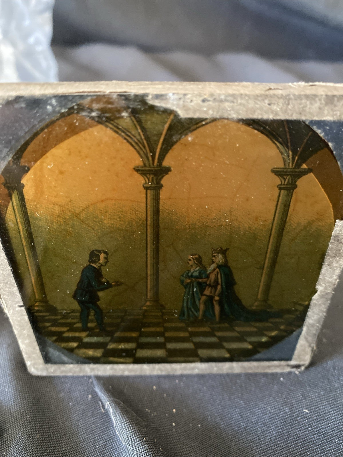 Magic Lantern Victorian Glass Square Handpainted x 3 Scotland Castle Etc (1080)