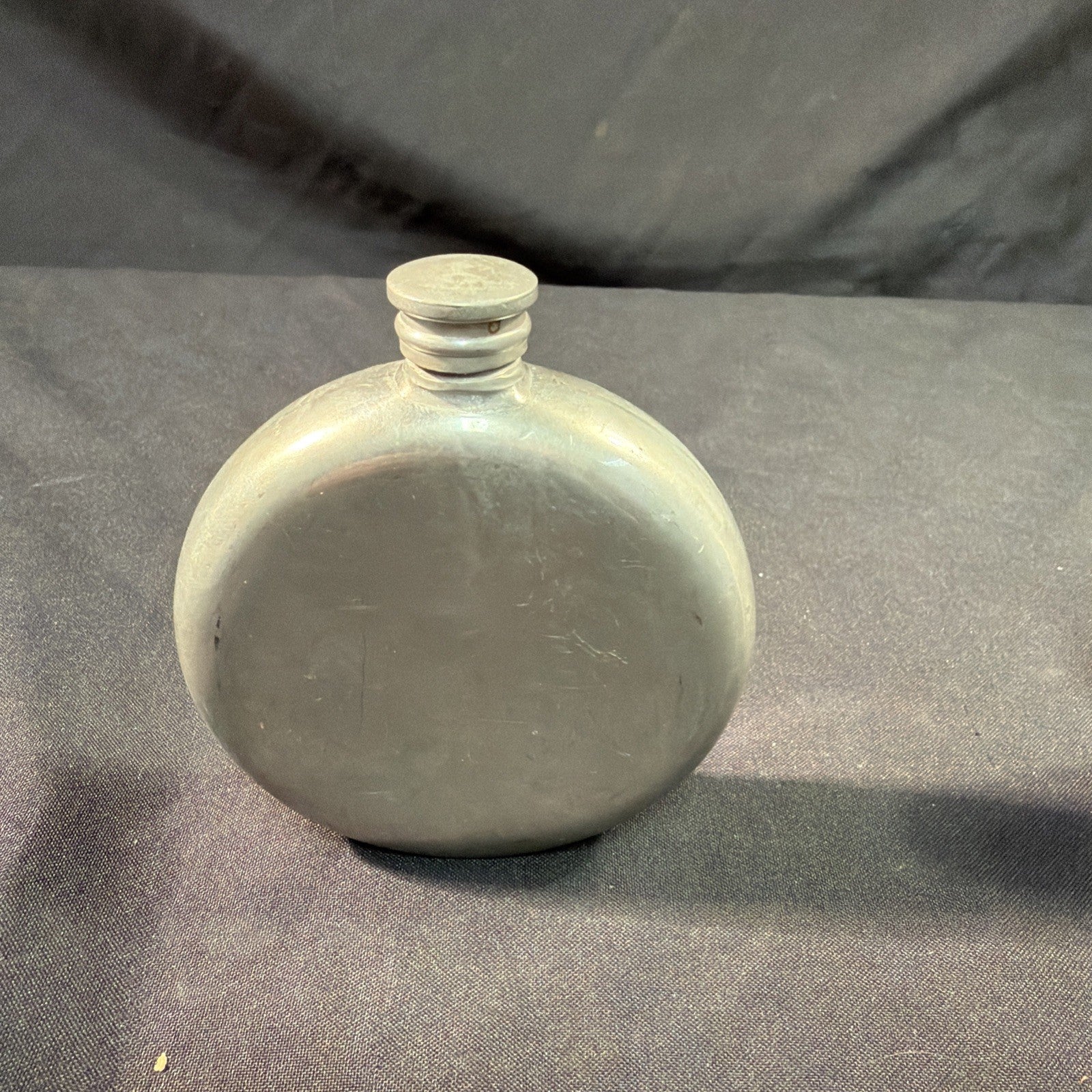 Vintage Hip Flasks 1 x Pewter round and 1 x Steel Kidney Shape - (2029)