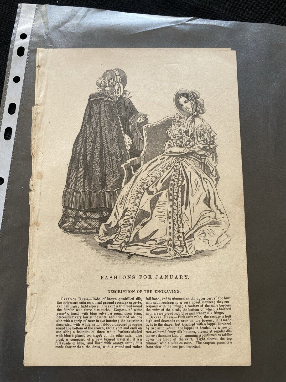 Victorian Regency London Fashion Engraving Plate Two page January 1800's (5297)