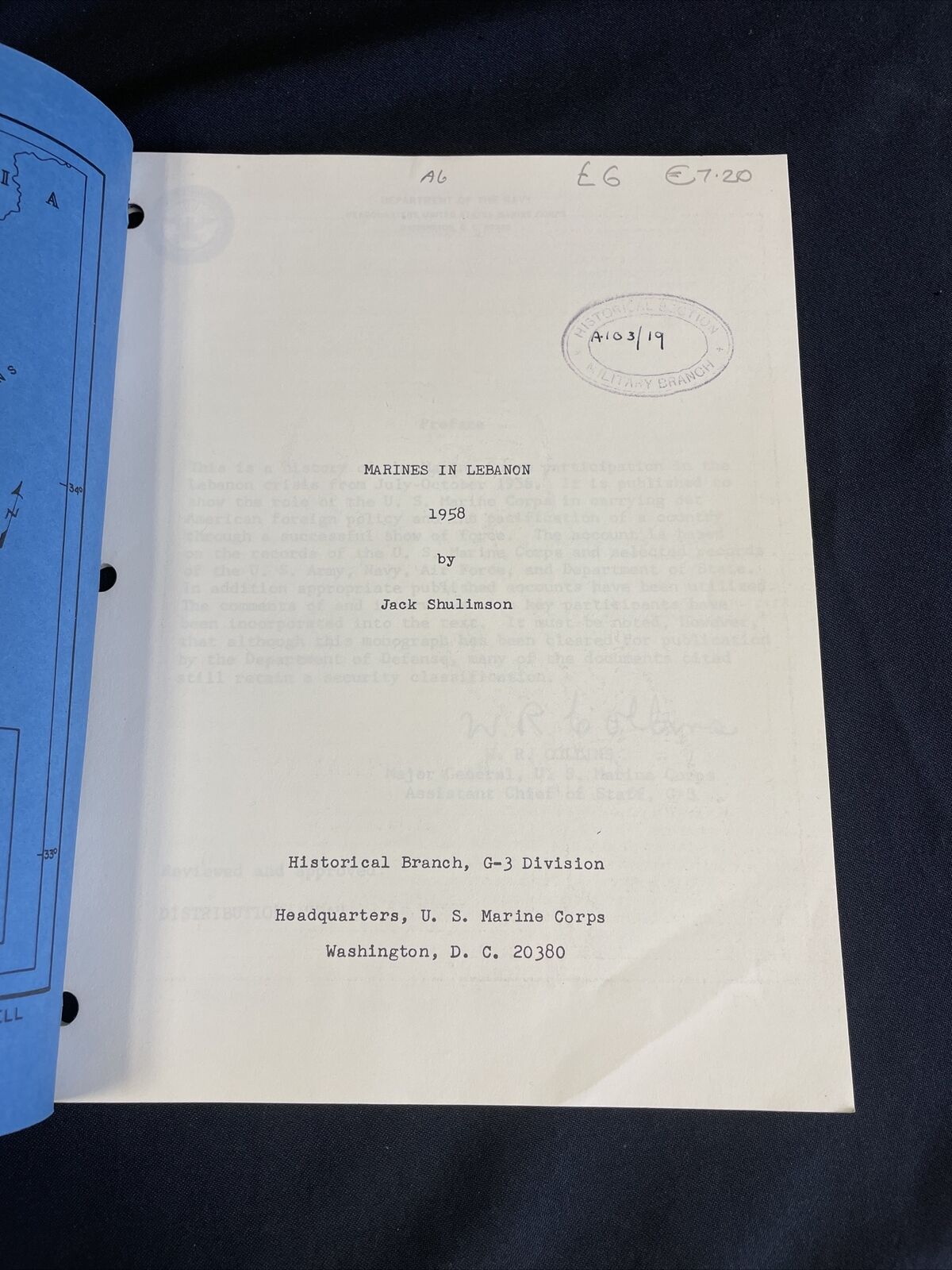 US Navy Marine Corp Reference Pamphlet MARINES IN LEBANON 1958 - (8246)