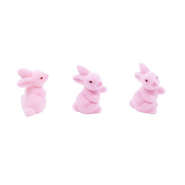 EASTER Pack of 3 mini flocked bunnies for decoration - (9353)
