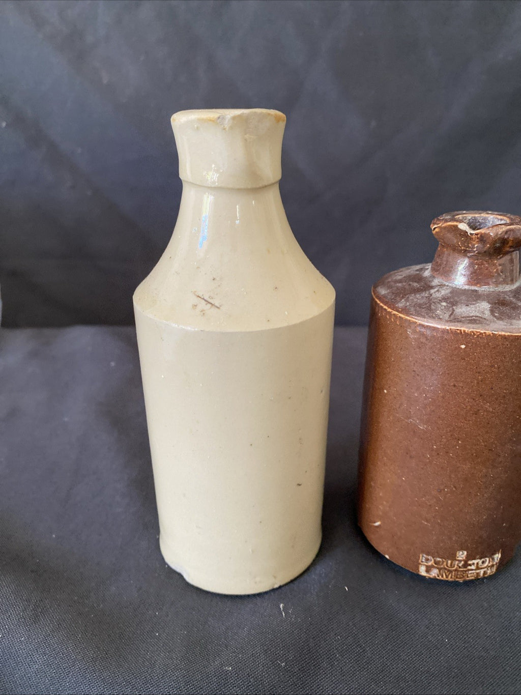 Pair of Salt Glaze Stoneware Bottles Doulton Lambeth Home Décor 14cm&11cm (1018)