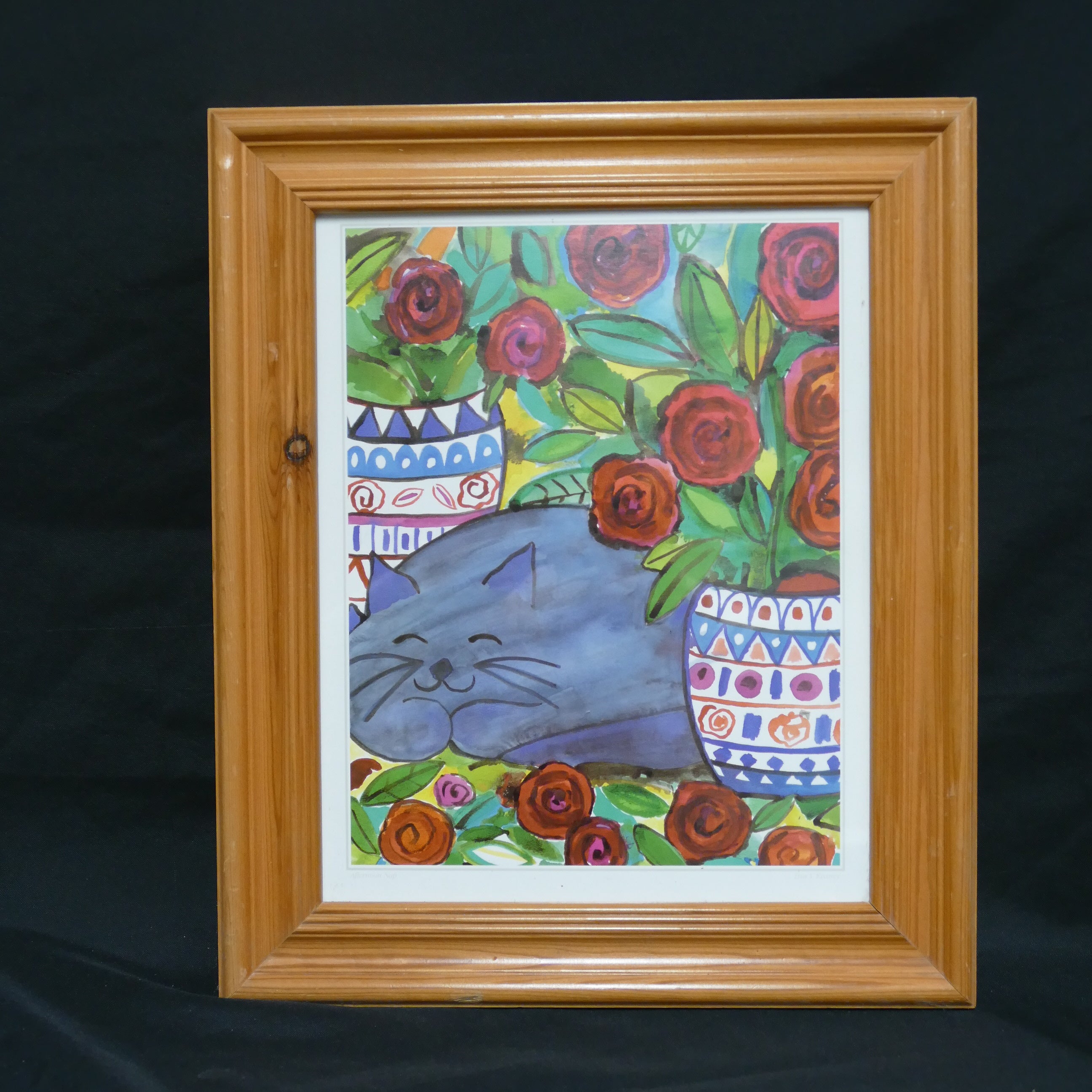 Pine Framed 38cm x 32cm Picture - Lisa V Keaney Afternoon Nap - (9240)