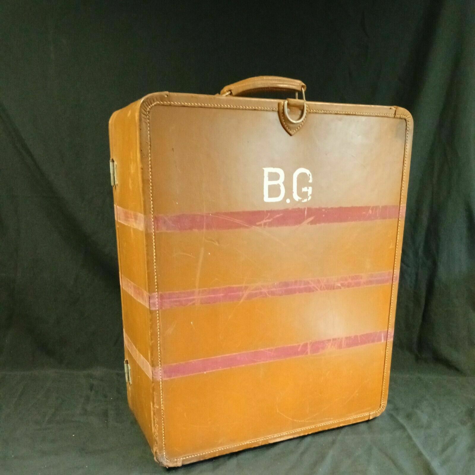 Leather Suitcase Antique Crescent Wardro Solid Case - (7983)