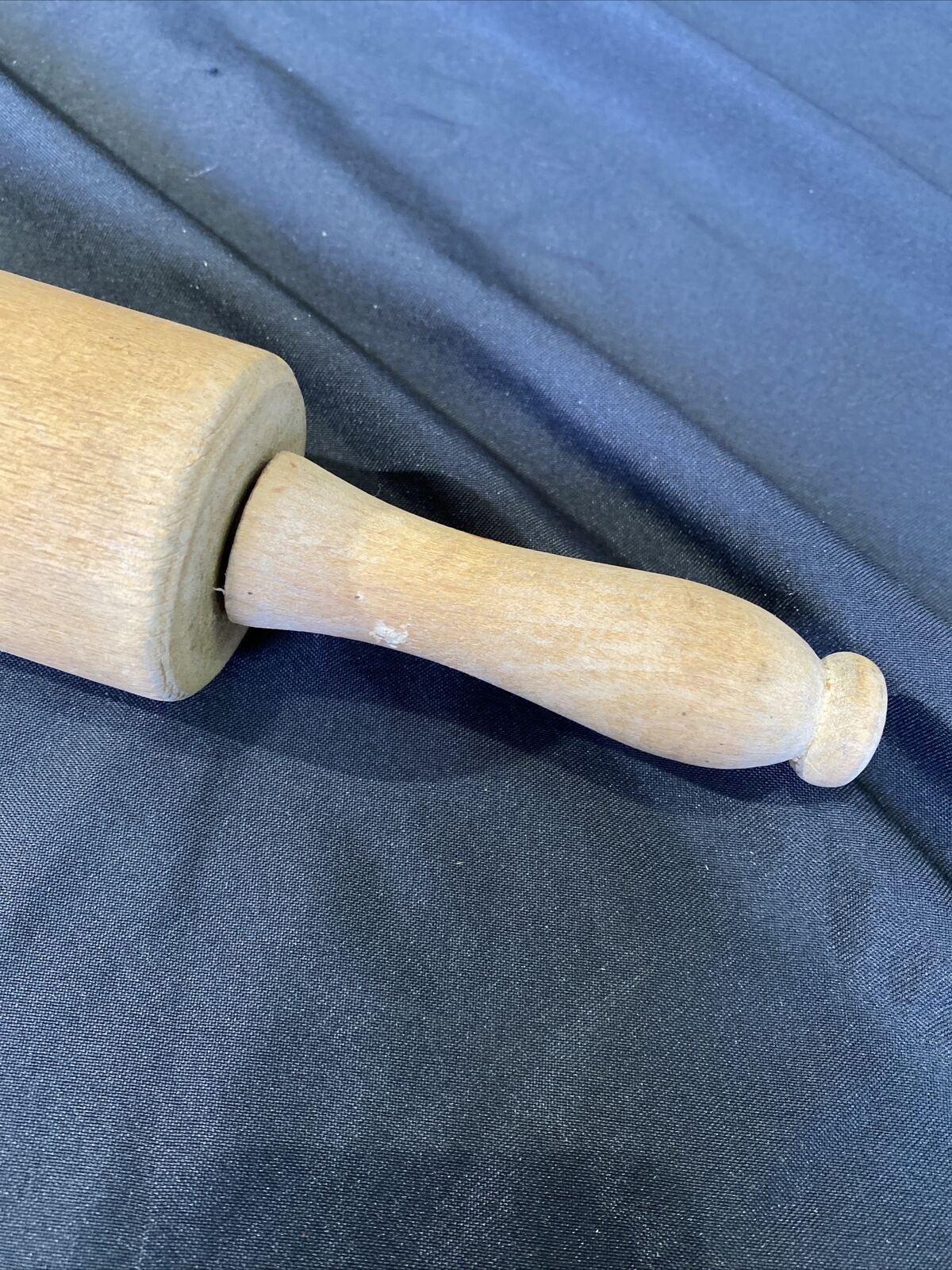 Antique Solid Wooden Rolling Pin 9" barrel 17" total turning handles - (8444)