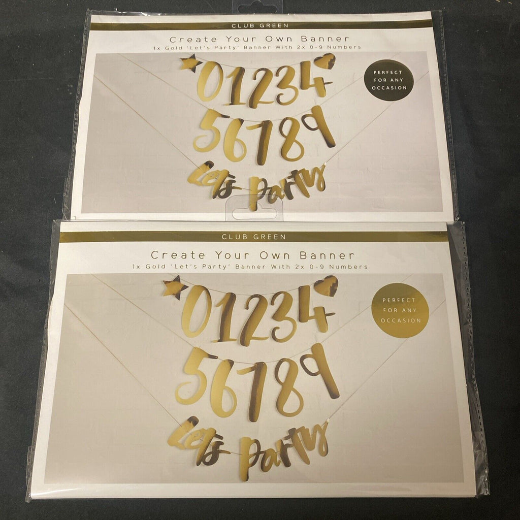 Club Green - Create Your Own Banner - x 2 packs GOLD Party Birthday (5334)