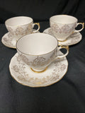 Vintage Gainsbourgh China Three Cups and Saucers Gilt Floral - (1593)