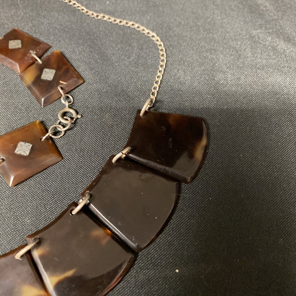 Art Deco 1920's Genuine Tortoiseshell & Silver Necklace and Bracelet - (1672)