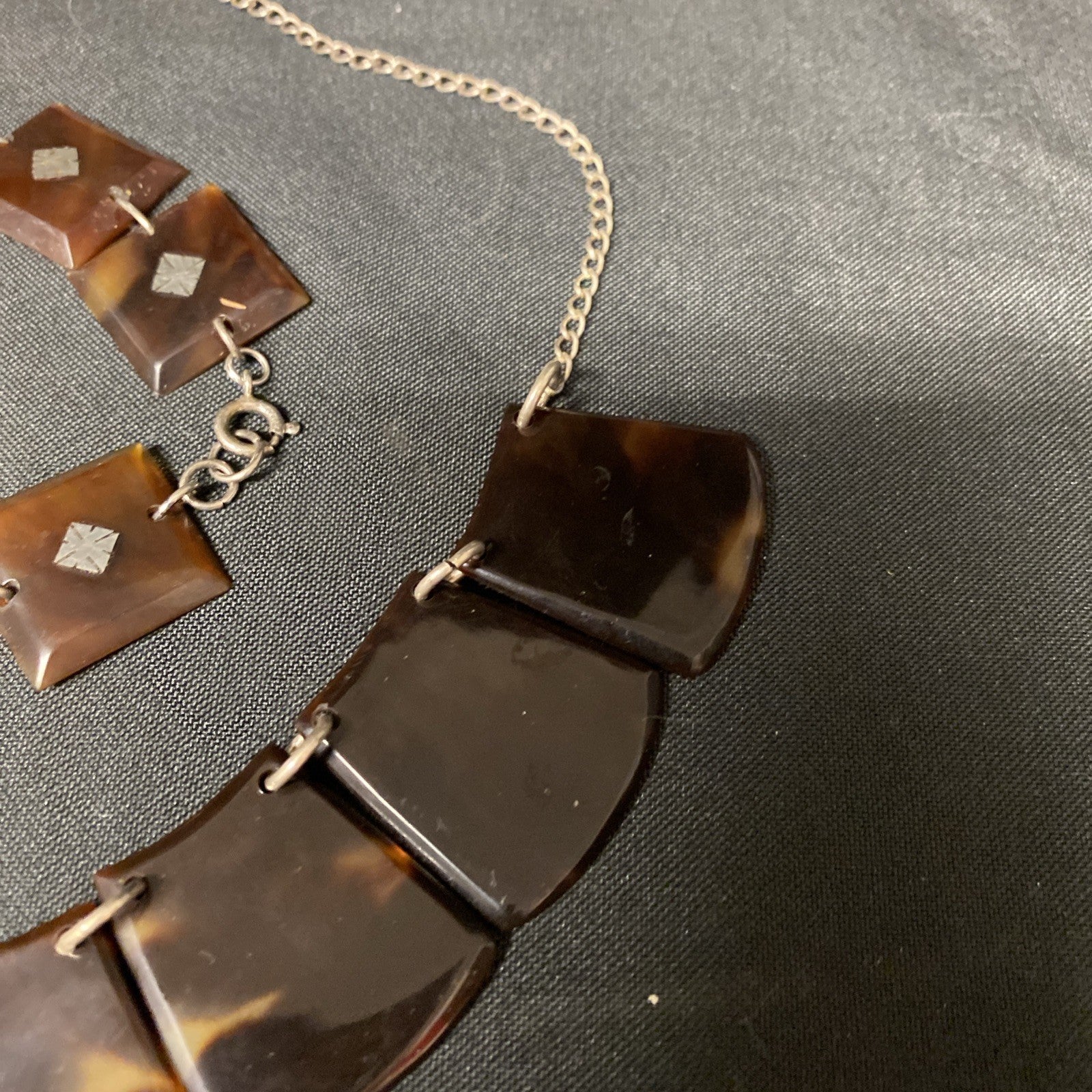 Art Deco 1920's Genuine Tortoiseshell & Silver Necklace and Bracelet - (1672)