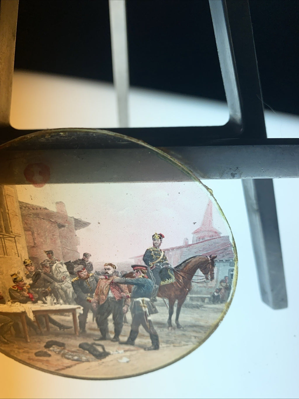 Magic Lantern Victorian Glass Round Handpainted Slide Guards Arresting (1174)