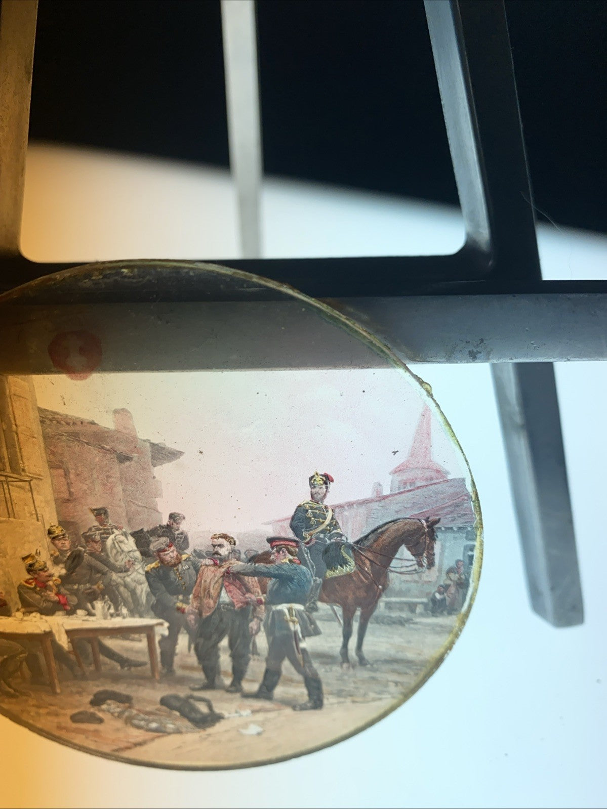 Magic Lantern Victorian Glass Round Handpainted Slide Guards Arresting (1174)