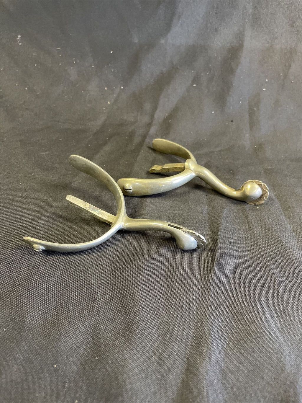 Antique Box Horse Spurs Pair Swan Neck Star on Spur late 1800 early 1900 - (8274