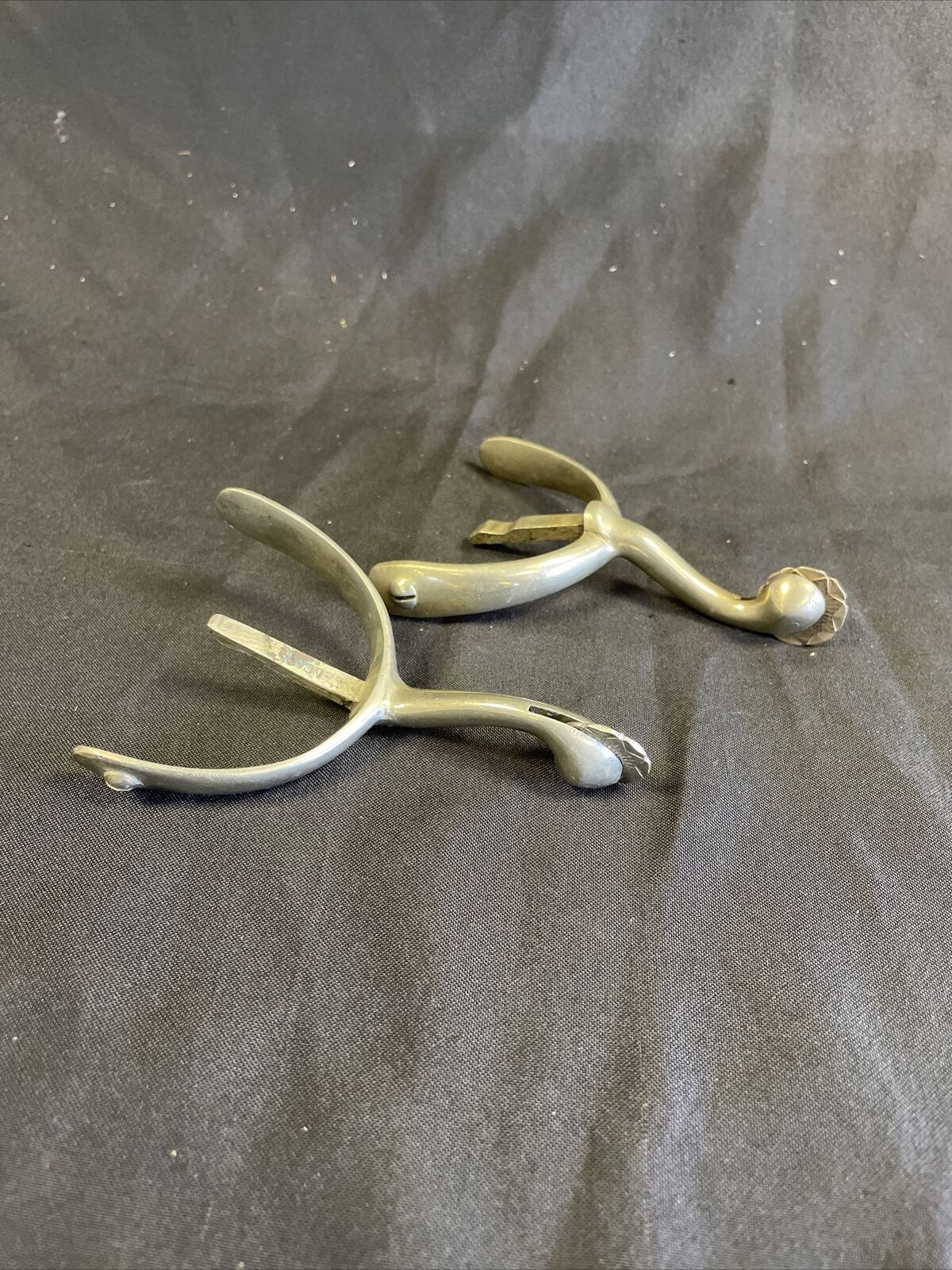 Antique Box Horse Spurs Pair Swan Neck Star on Spur late 1800 early 1900 - (8274