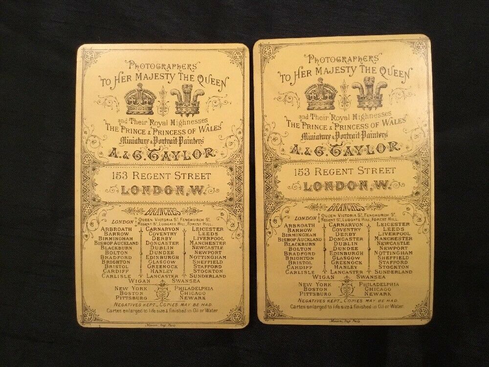 Victorian CDV Cabinet Photo -1870’s A&G Taylor LONDON X 2 Husband & Wife (2316)