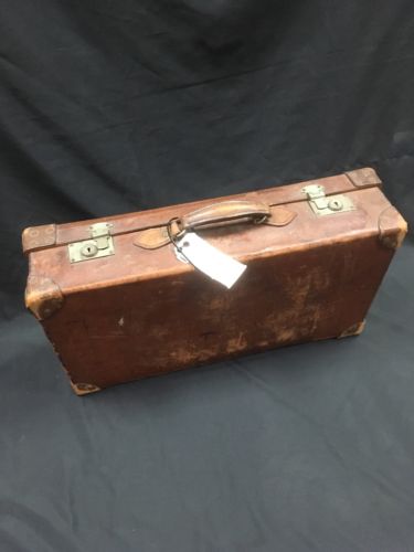 Antique Leather heavy suitcase - "AGANDCO" Locks - Automobilia Film Props -(2713