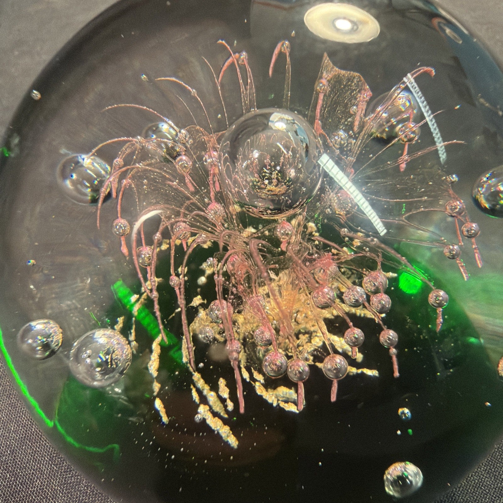Murano Italian Firework  & Bubbles Glass paperweight 1970's Vintage  5cm D.- (2090)
