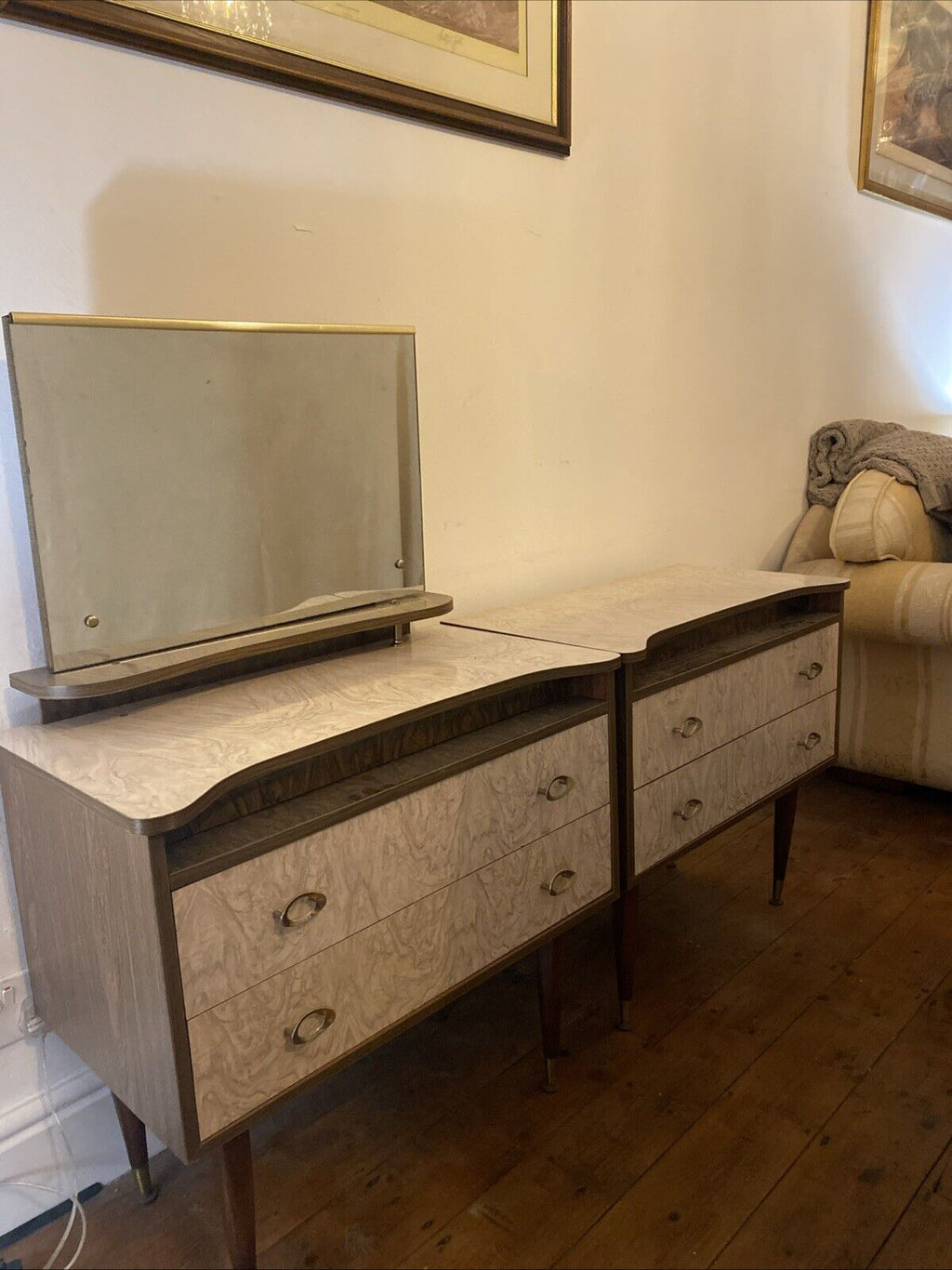 1960's Pair of bedroom chests / side tables one with mirror - (1163)