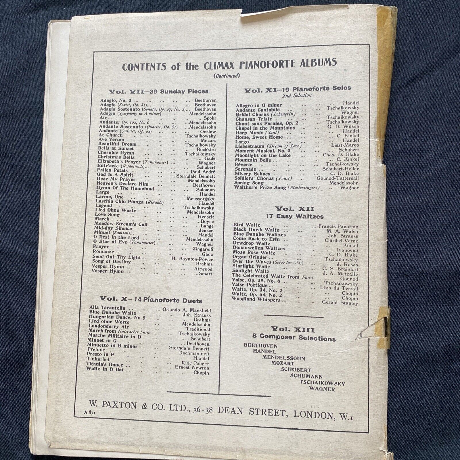 Piano Music Book 1930 The Climax Albums for Pianoforte Paxton London - (9566