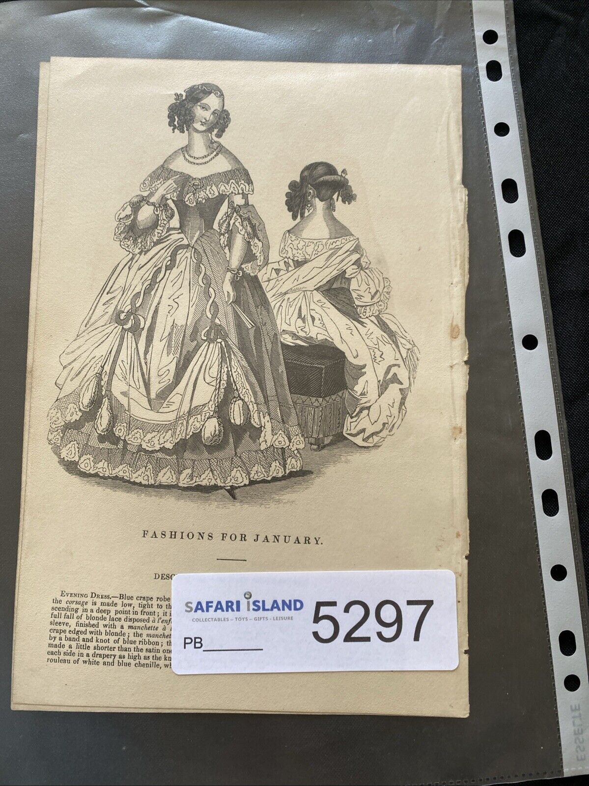 Victorian Regency London Fashion Engraving Plate Two page January 1800's (5297)