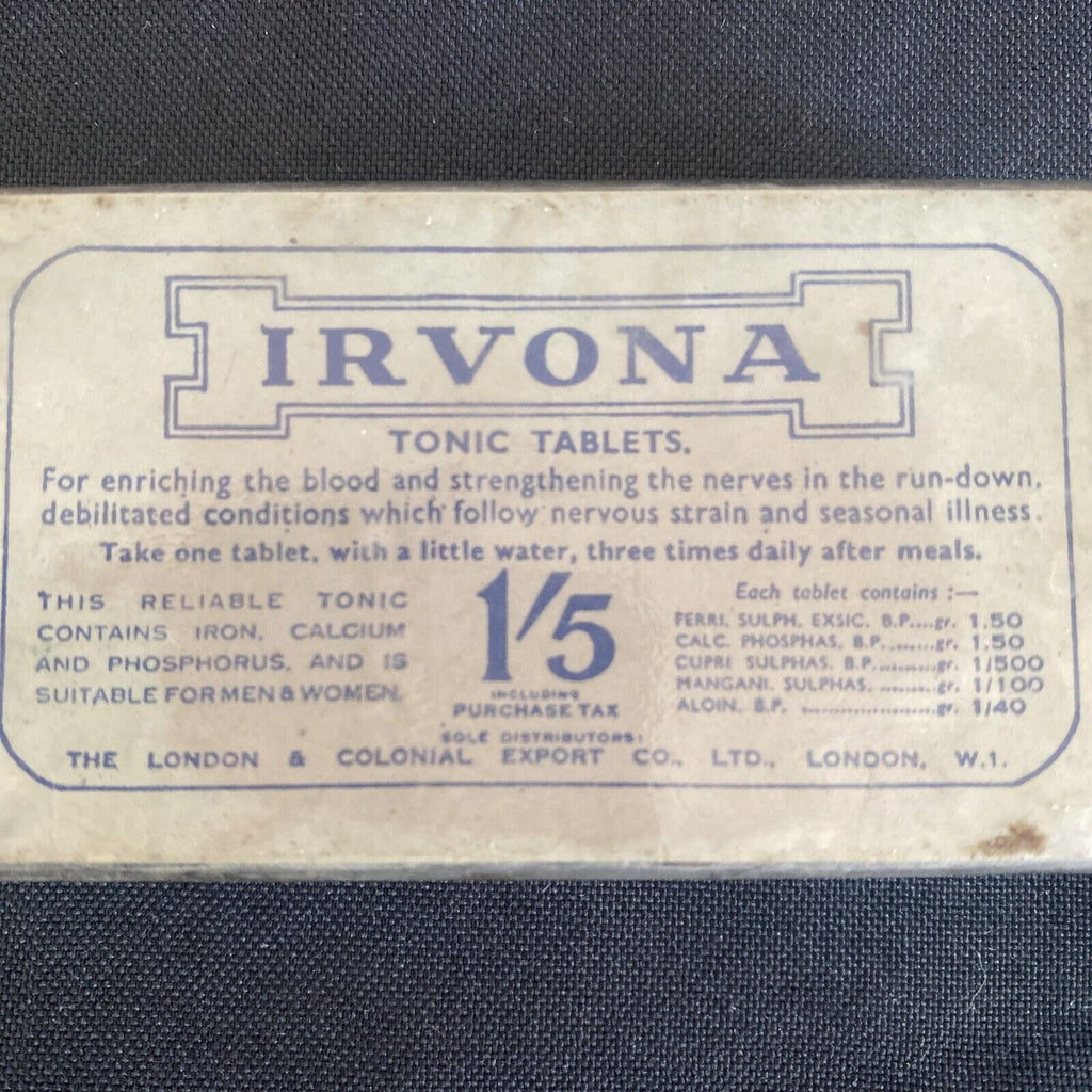 Antique Pharmacy Apothecary Unopened Irvona Tonic Tablets London - (9664)
