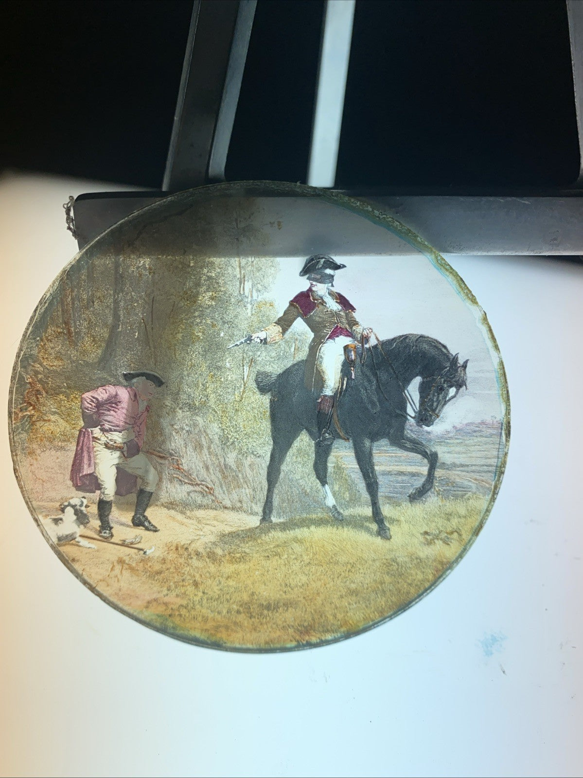 Magic Lantern Victorian Glass Round Handpainted Slide The Highway Man (1123)